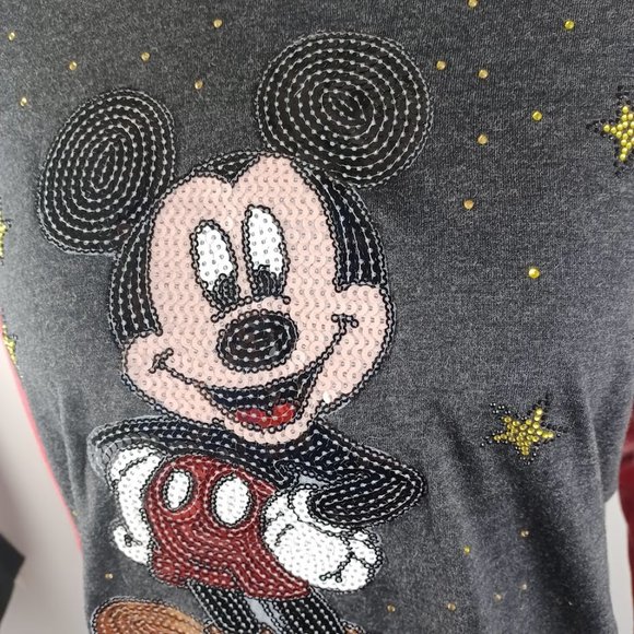 Mickey Mouse Raglan T-Shirt Medium Red & Black -Sequined Accents -Next Level - Picture 6 of 16